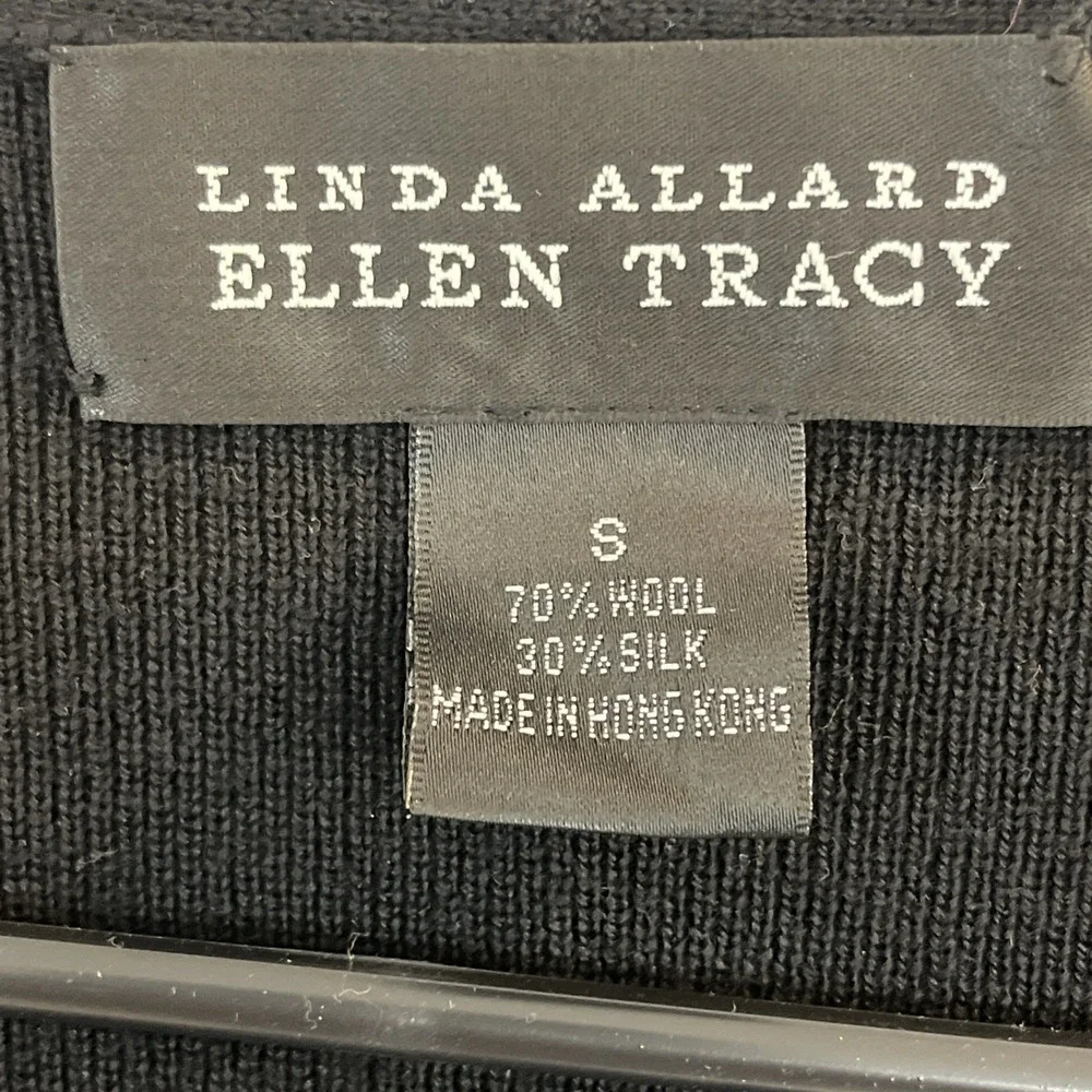 Linda Allard Ellen Tracy Open Cardigan Sweater Women Sz S Black Wool & Silk Nice